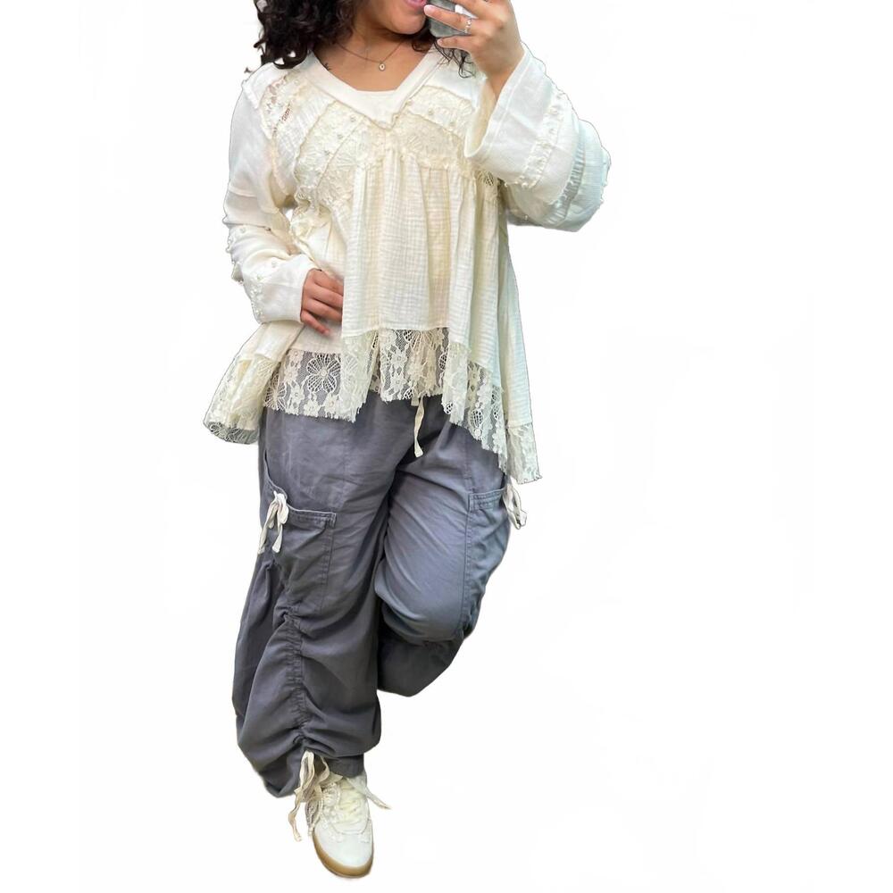 NEW BLUE VELVET women's tape elastic waist jogger parachute pants in dusty blue - Picture 3 of 6